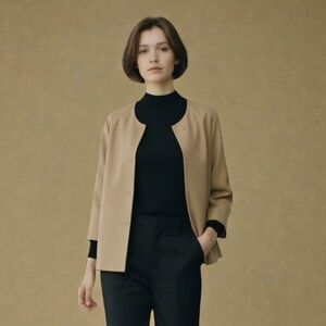 Liz Claiborne Tan Minimalist Silk and Linen Swing Jacket Sz 2X